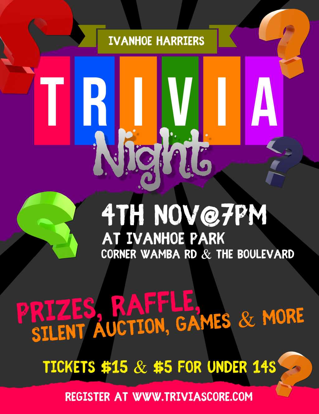 Ivanhoe Harriers 2021 Trivia Night flyer